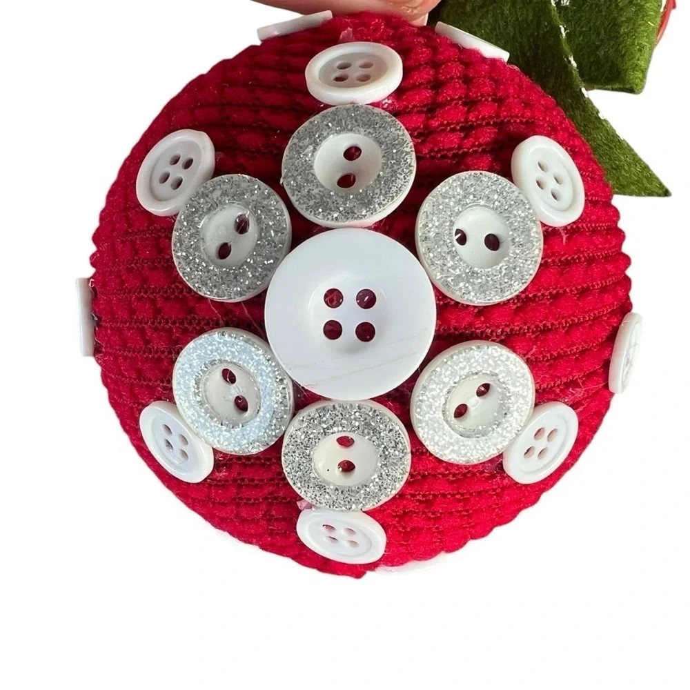 Sewing Button Christmas Holiday Tree Ornament Measuting Tape Glitter 7” x 11”